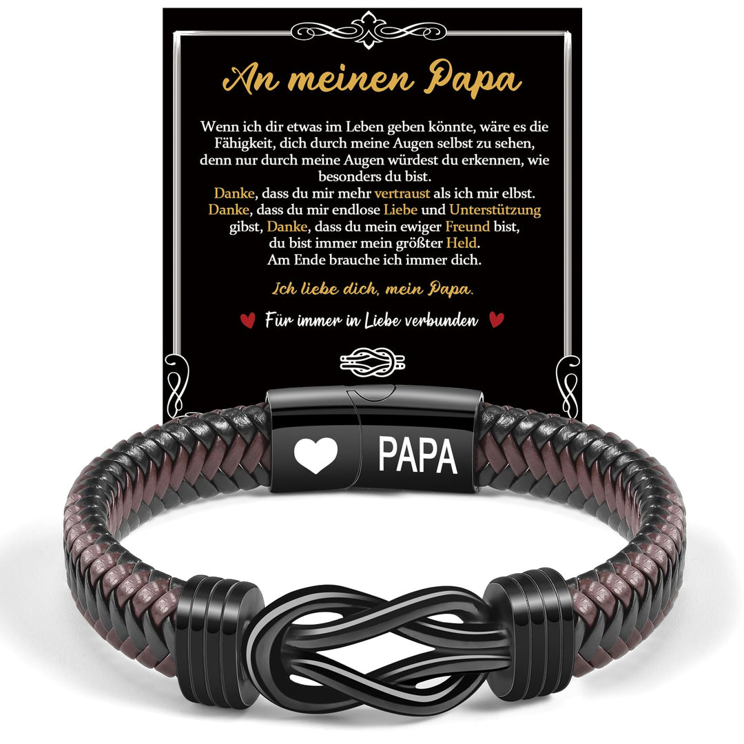 CheersLife Knotenarmband Geschenk Für Männer Braun Geflochtenes Leder Edelstahl Unendlichkeit Armbän