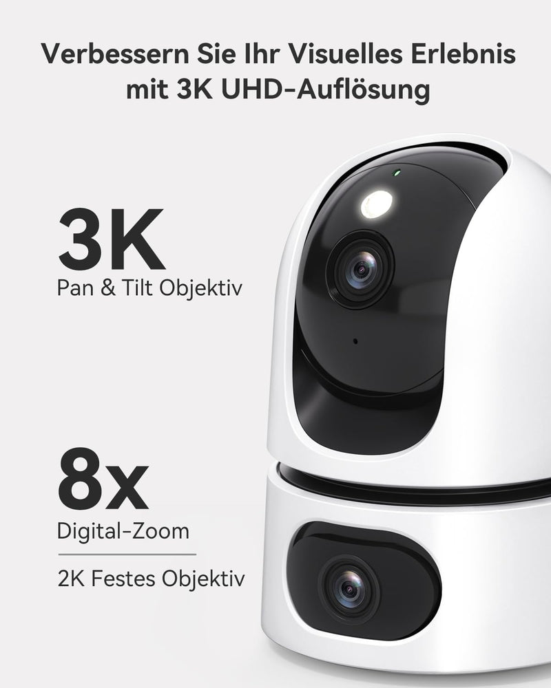 Imou 3K+2K UHD Dual Kameras Überwachungskamera Innen mit Person/Haustiererkennung, 360° PTZ WLAN Ind