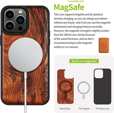 Carveit Handyhülle für iPhone 15 Pro Max Cover Kompatibel mit Magsafe [Holz und TPU Silikon Hybrid h