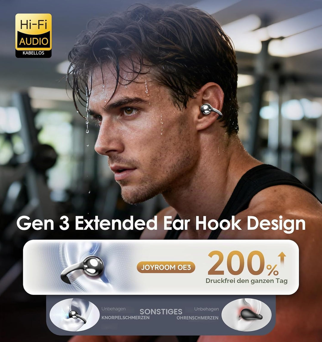 King Lucky Open-Ear-Kopfhörer Kabellos Bluetooth 6.0–Clip-On-Ohrhörer mit Mikrofon,50h Spielzeit,ENC