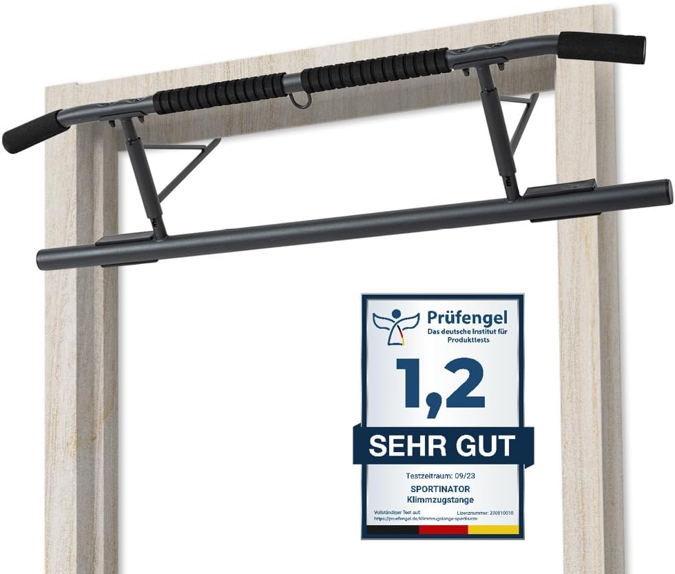 SPORTINATOR® Premium Klimmzugstange für jeden Standard Türrahmen, Masse 100 x 27 x 34 cm, mit gepols
