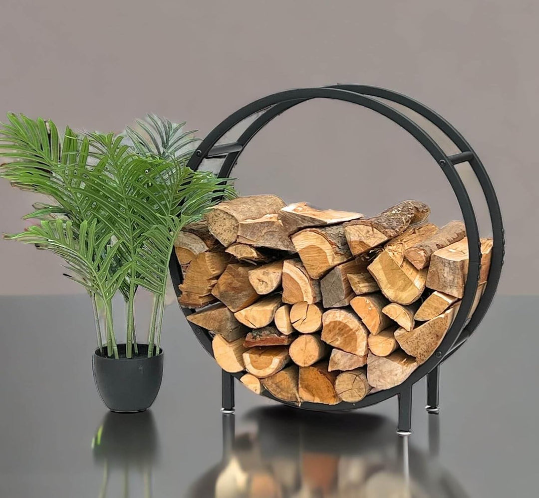DanDiBo Kaminholzregal Innen Metall Schwarz Stehend Rund 60 cm Kaminholzständer 96468 Kaminholzhalte