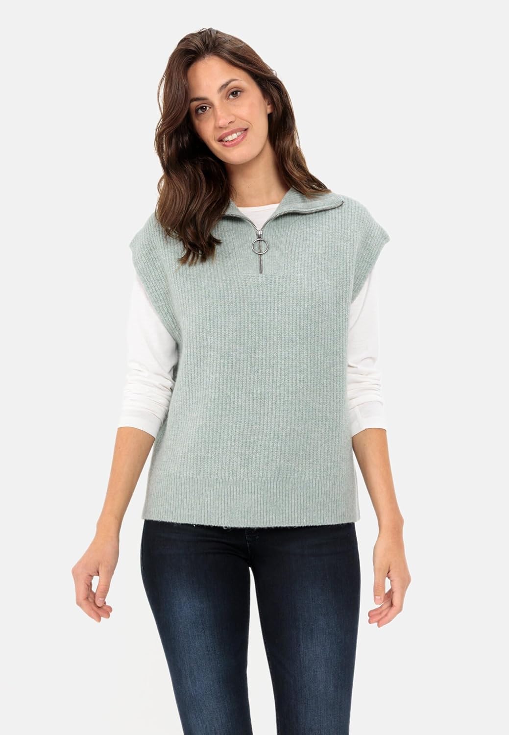 camel active Damen Ärmelloser Troyer aus recyceltem Material M Weiss, M Weiss
