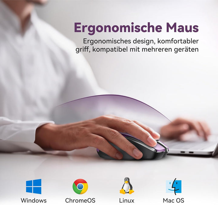 TechRise Bluetooth Maus, 2.4G Maus Kabellos (BT 5.0/3.0 + 2.4G) 4800 DPI Wiederaufladbare Ergonomisc