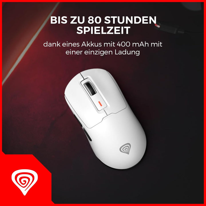 Genesis Zircon XIII Custom Wireless Gaming Maus Weiss, Hot-Swap Switches, Pixart PAW3395 26000 DPI,