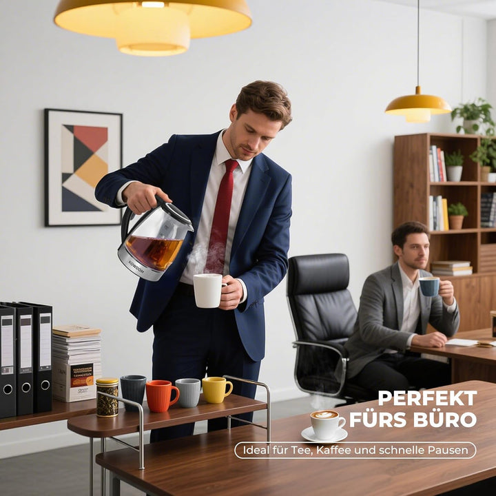 Glas-Wasserkocher 1,8L aus Borosilikatglas & BPA-frei - 2200W mit Blitzaufheizung | Automatische Abs