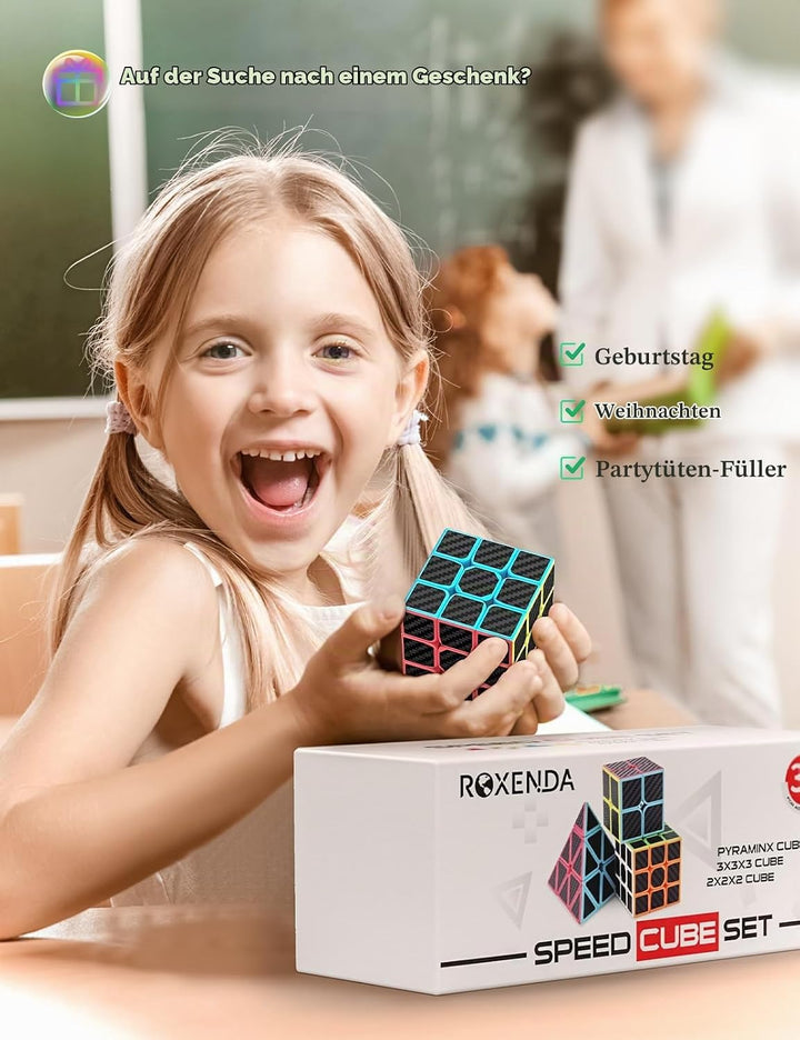 Roxenda Zauberwürfel Set, Original Speed Cube Set mit 2x2 3x3 Pyramide Speedcube, Einfaches Drehen &amp;