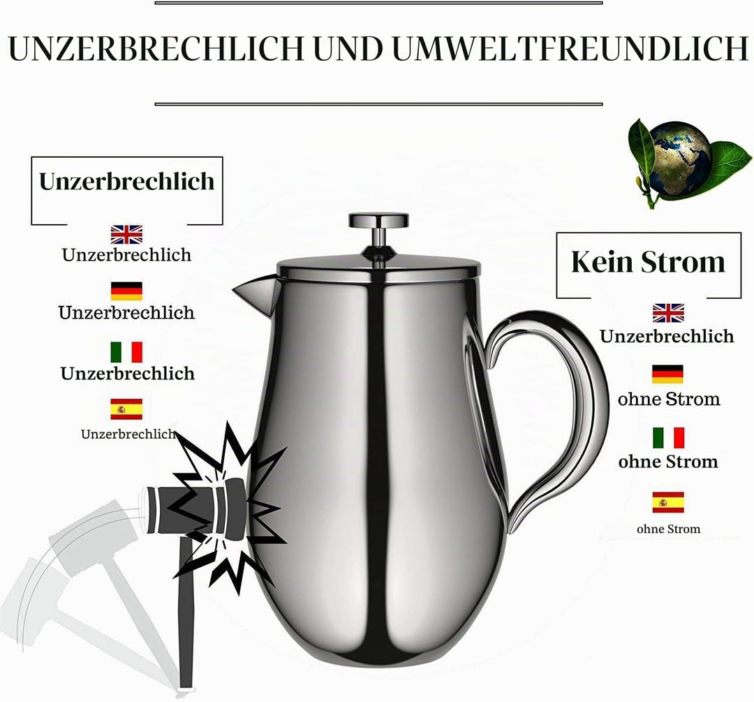 VeoHome French Press Kaffeebereiter Kaffeekanne unzerbrechlich und hält Ihren Kaffee Dank der Doppel