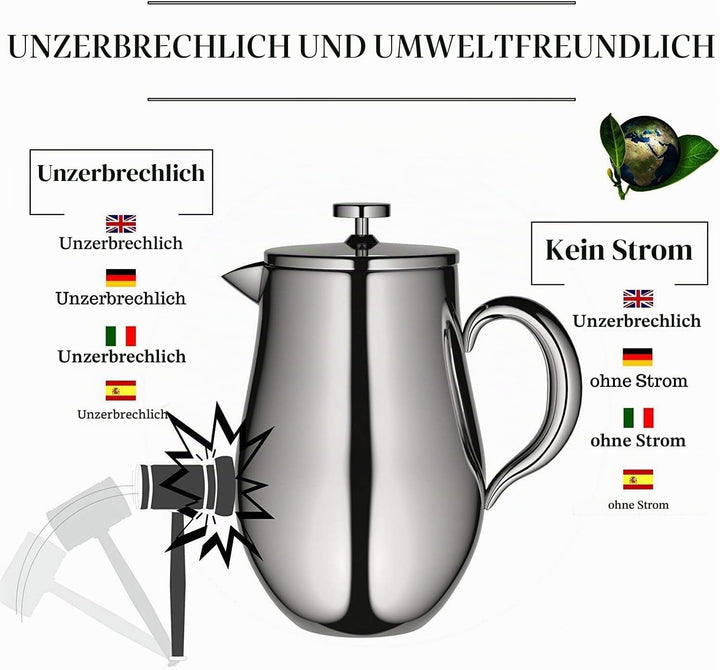 VeoHome French Press Kaffeebereiter Kaffeekanne unzerbrechlich und hält Ihren Kaffee Dank der Doppel