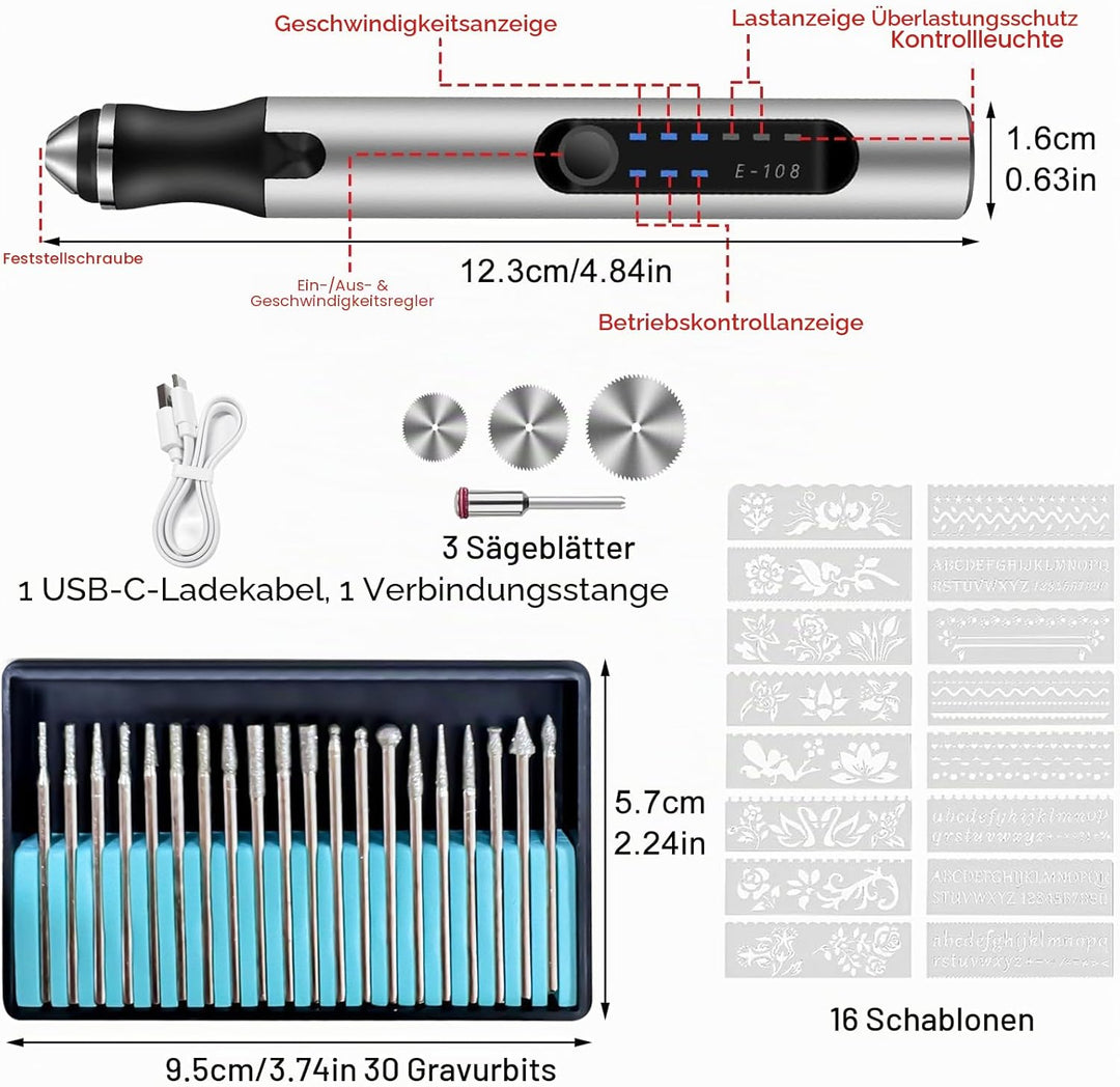 Mini Handbohrer Elektrisch, 3-Gang USB Wiederaufladbar, Kompakte DIY Bohrmaschine für Holz, Harz, Le