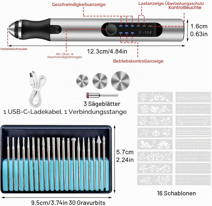 Mini Handbohrer Elektrisch, 3-Gang USB Wiederaufladbar, Kompakte DIY Bohrmaschine für Holz, Harz, Le