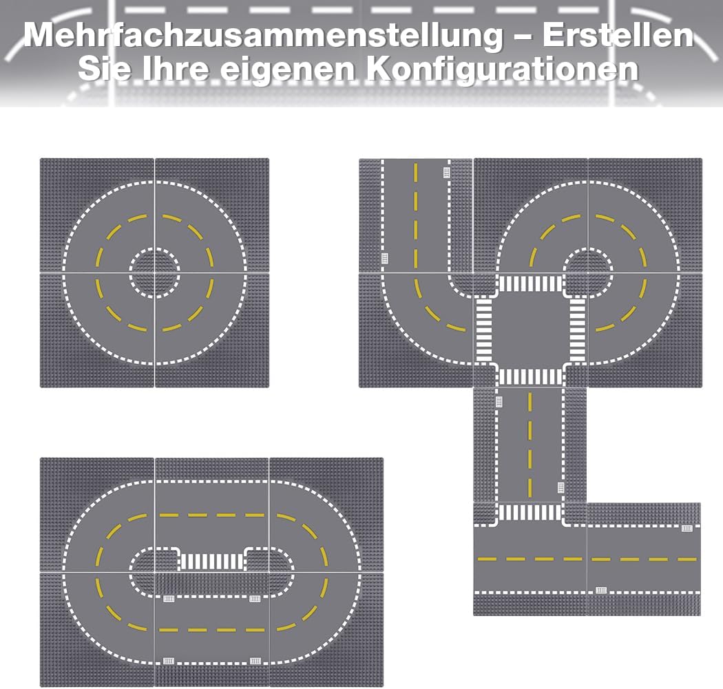 Lekebaby 12 Platten-Set Stadt Strassen Grundplatte, 25.5 * 25.5cm Strassenplatten 100% Kompatibel mi
