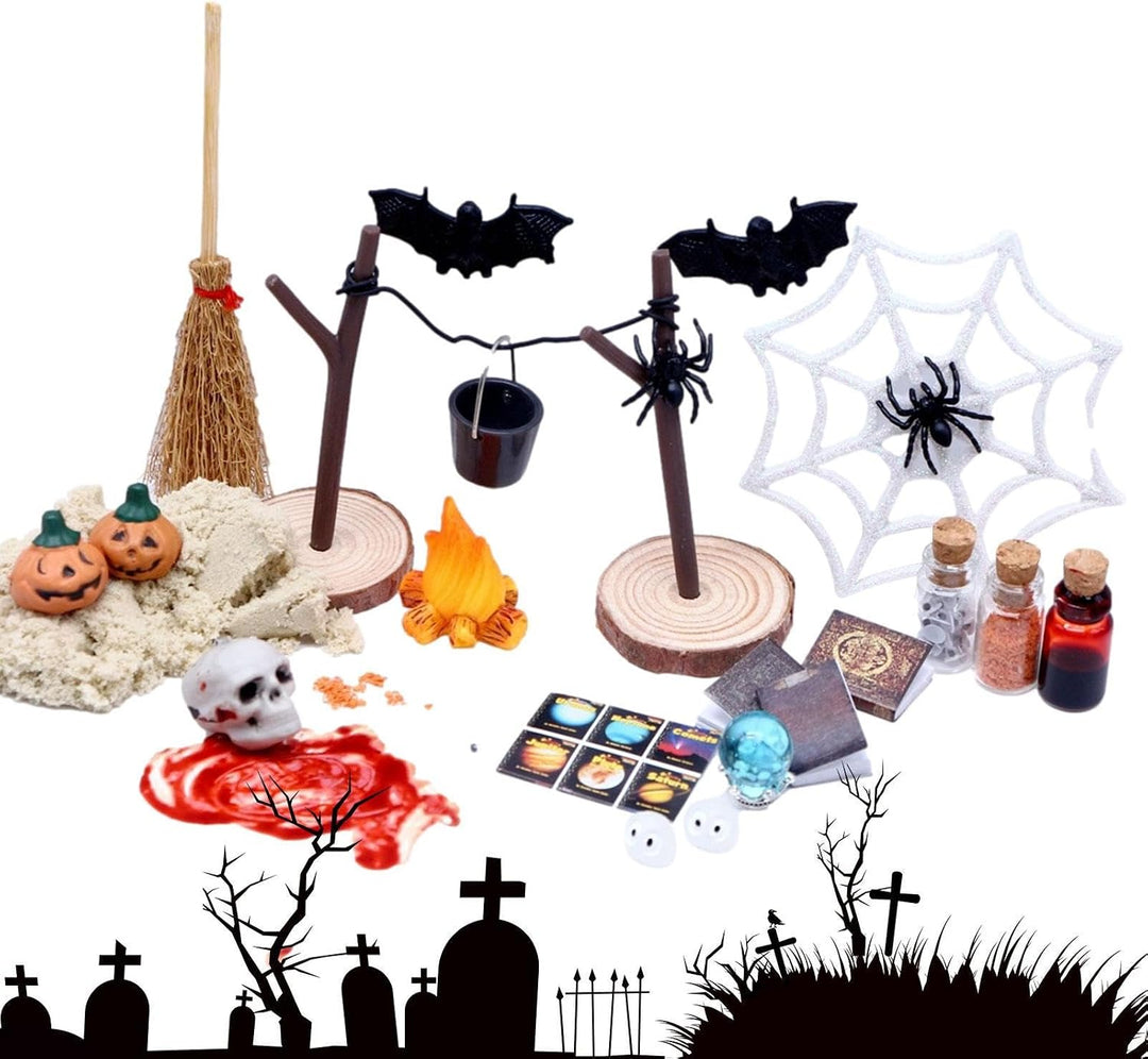 Halloween-Haus-Miniaturen | 27 Stück Kürbisschädel, Fledermausköpfe, Horrorfigur, Spielzeug-Set, wie