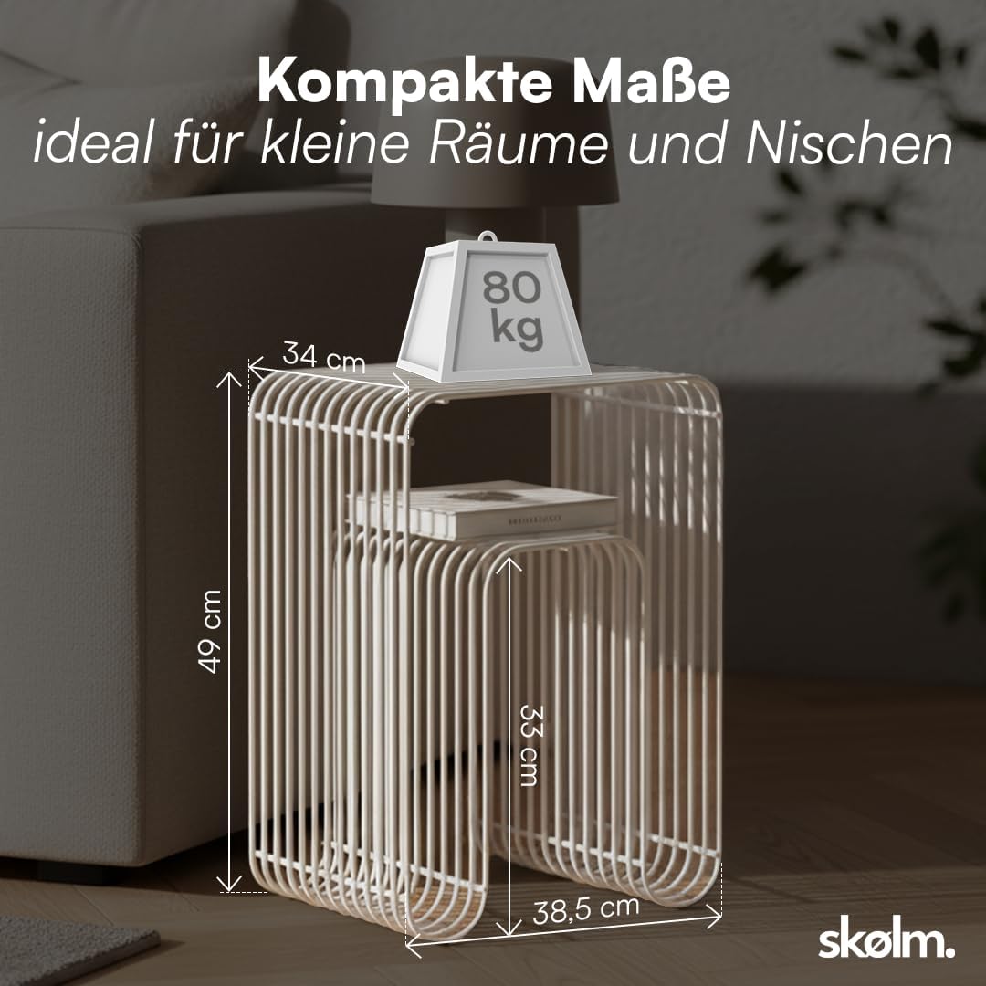 skølm Vali Beistelltisch Weiss – Kleiner Couchtisch Metall – Sofatisch als Hocker & Regal nutzbar –