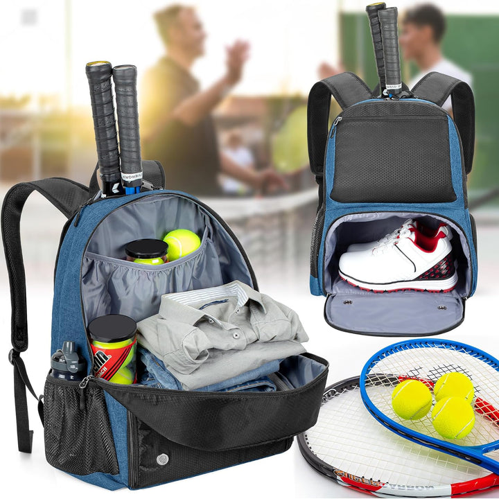 DSLEAF Tennistasche mit separatem belüftetem Schuhfach, Tennisrucksack für 2 Schläger mit gepolstert