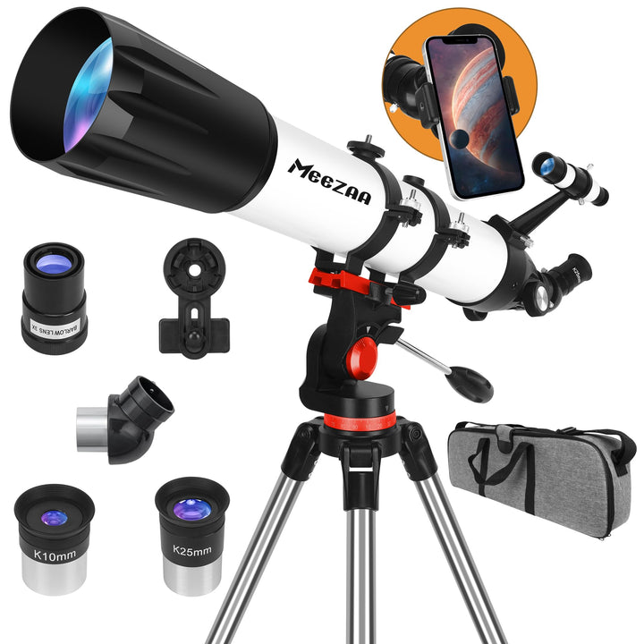 MEEZAA Teleskop, Teleskop Astronomie Erwachsene Profi, 90mm Blende 800mm AZ Mount Astronomisches Ref