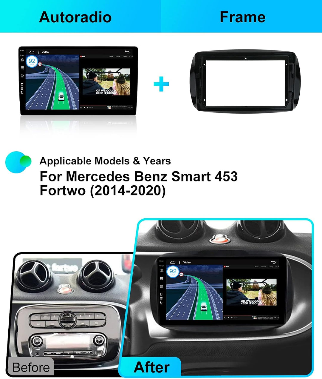 Android 15 IPS Autoradio Passt für Benz Smart (2014-2020) - Eingebautes CarPlay Android Auto - KOSTE