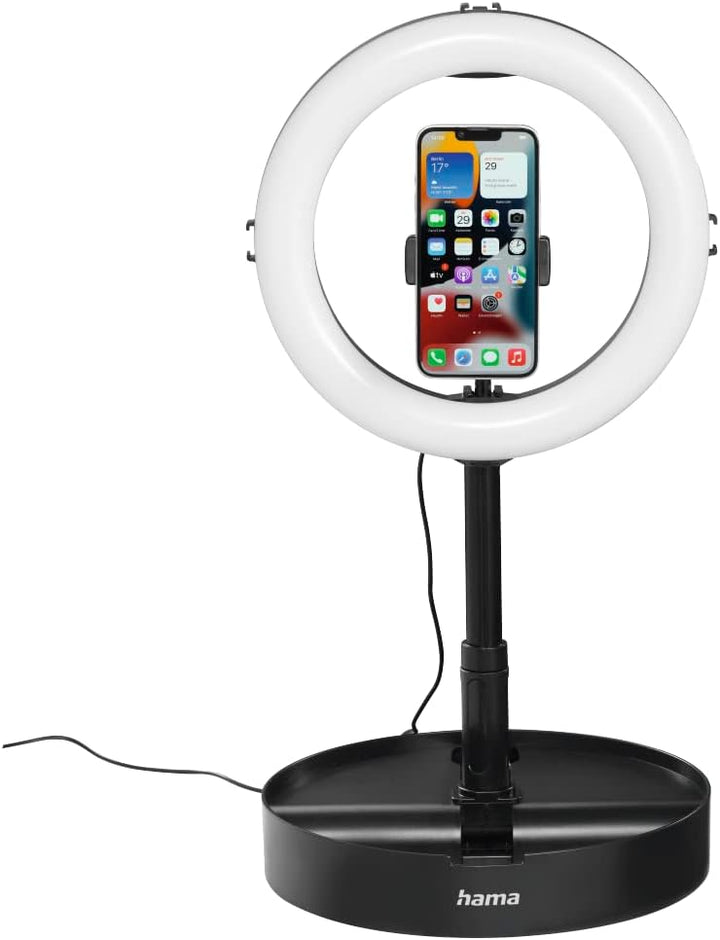 Hama LED Ringlicht mit Stativ Handy faltbar (10,2“ Ringleuchte, 26,5 cm Durchmesser, Tisch Stativ fü