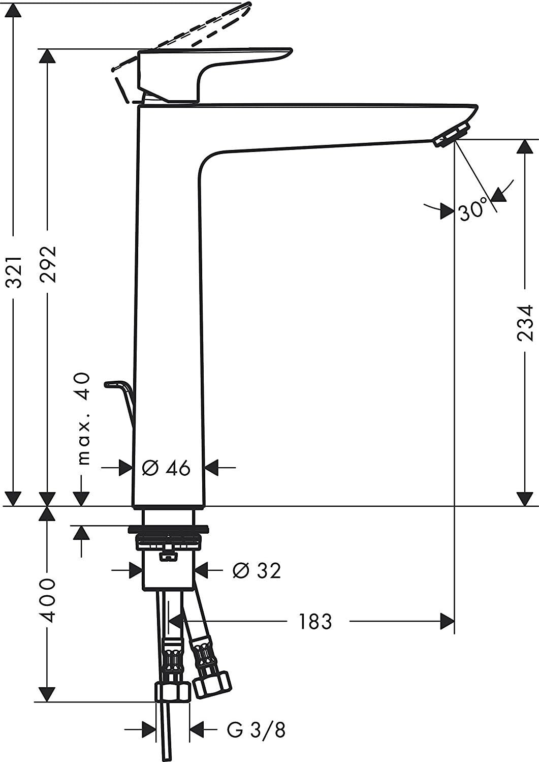 hansgrohe Wasserhahn Talis E (Armatur mit Auslauf Höhe 240mm und Zugstangen-Ablaufgarnitur) Chrom Ch