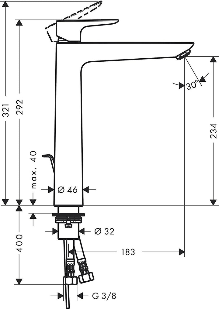 hansgrohe Wasserhahn Talis E (Armatur mit Auslauf Höhe 240mm und Zugstangen-Ablaufgarnitur) Chrom Ch