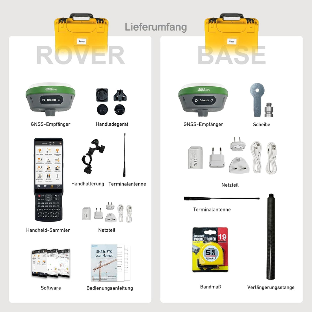 SMA26 Plus Rover&amp;Base RTK GNSS-Vermessungssystem mit Handheld-Sammler, Dual-GNSS-Empfänger, Neigungs