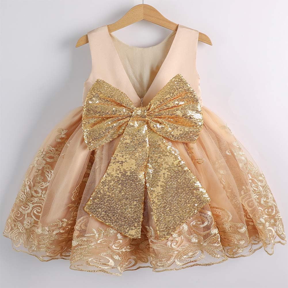 FYMNSI Baby Mädchen Geburtstag Partykleid Taufkleid Rückenfrei Stickerei Ärmellos Abendkleid Formal