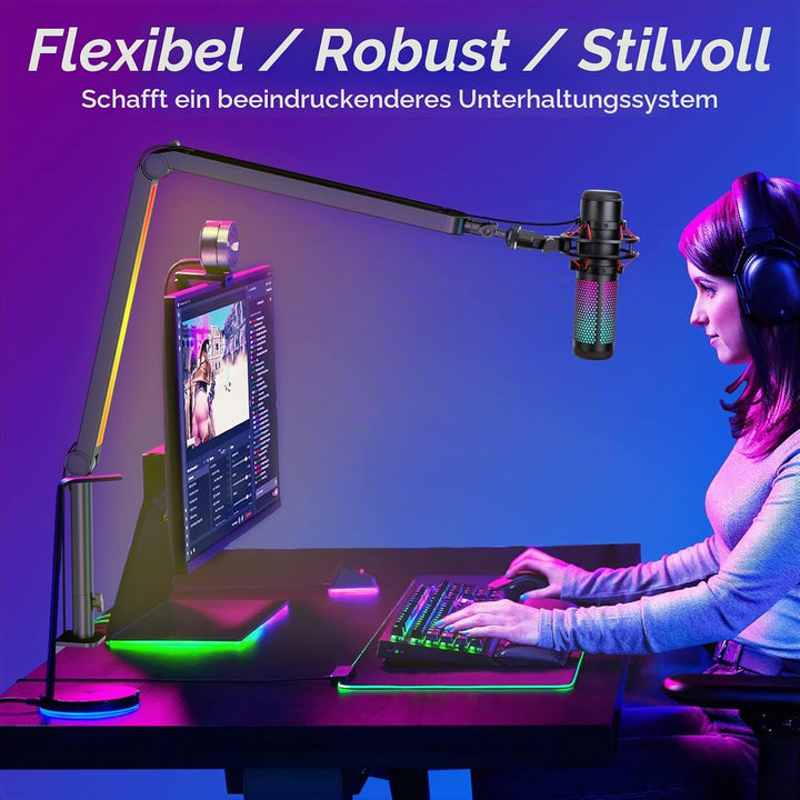 YOUSHARES RGB Mikrofon Arm kompatibel mit Shure SM7B, MV7, HyperX QuadCast, ProCast, Blue Yeti, Rode