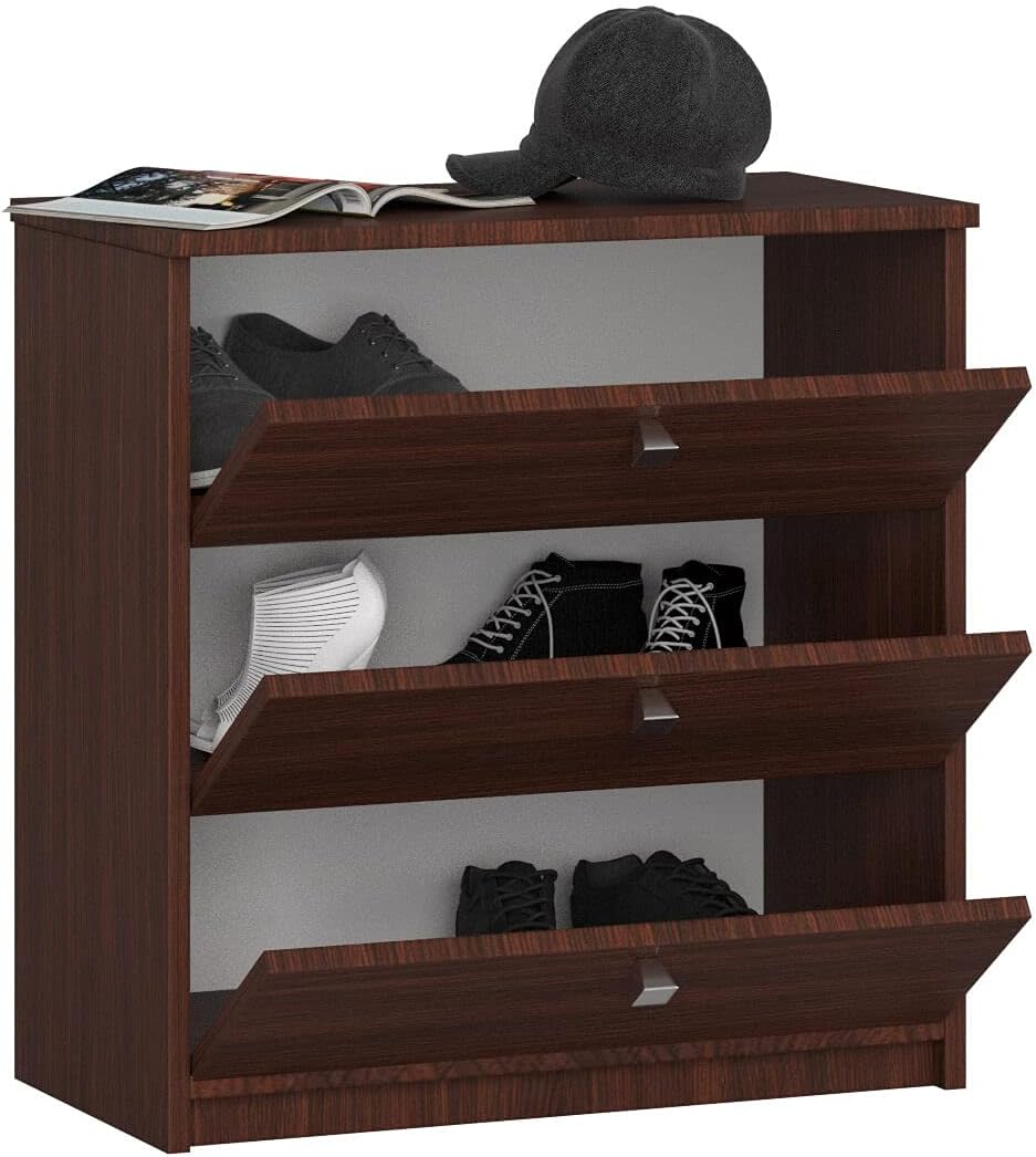 AKORD Schuhschrank mit 4 Schuhregalen und 3 Klapptüren | Schuhkipper | Schuhregal geschlossen | Schu