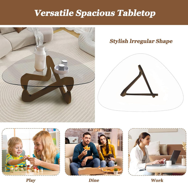 GESEILAY Couchtisch Glas Holz Dreieckiger Wohnzimmertisch Modern Couchtische Tisch Wohnzimmer für Co