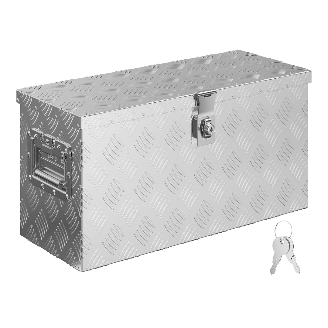 XPOtool Alu Kiste mit Deckelüberstand 60x25x30cm Truckbox aus Aluminium Werkzeugbox mit 2 Schlüsseln