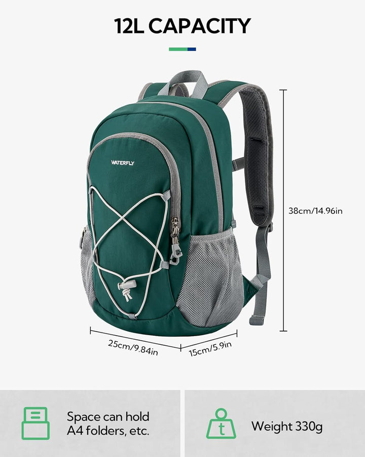 WATERFLY Rucksack Klein Wanderrucksack 12L: Leicht Tagesrucksack Mini Sport Backpack Outdoor Daypack