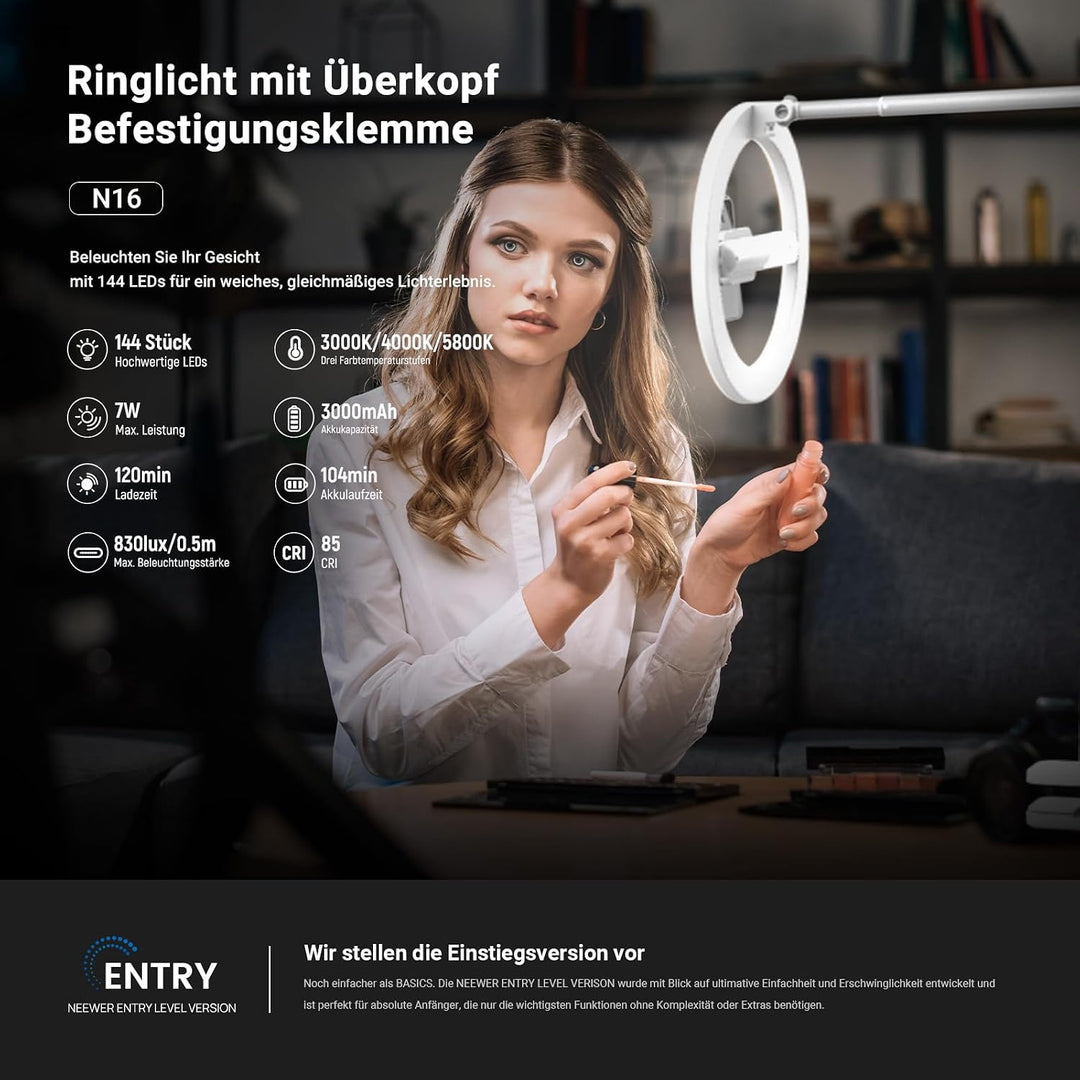 NEEWER Entry Level Version 10" 7W LED Selfie Ringlicht mit Tischklemme Handyhalterung kompatibel mit