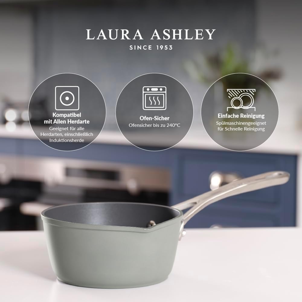Laura Ashley 16cm Antihaft-Milchtopf mit Ausgiesser - 1,2 Litre Haltbarer PFOA/PFAS-Freier Milchtopf