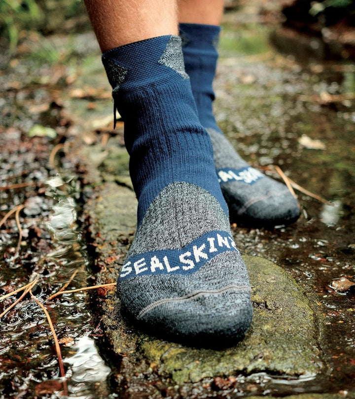 Sealskinz Unisex Allwetter Wasserdichte Socken – Knöchellang S Navy Blue/Grey Marl, S Navy Blue/Grey