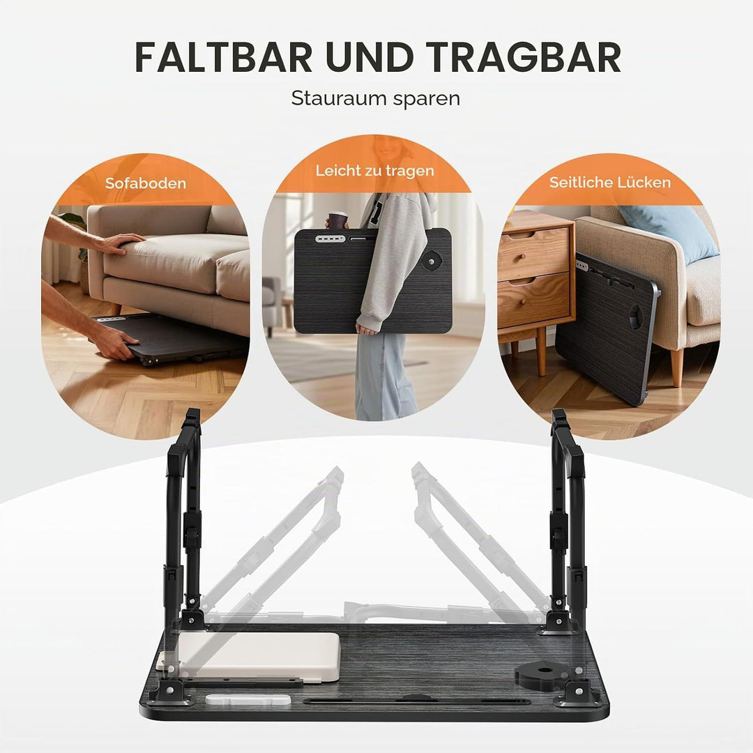 Warmiehomy Laptoptisch fürs Bett, Höhenverstellung Tablettisch mit klappbaren Beinen & Getränkehalte