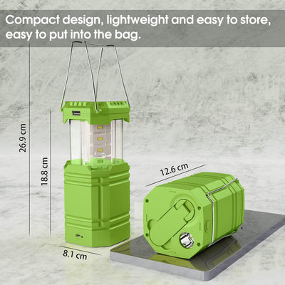 Handkurbel Solar Camping Laterne, Tragbare Ultrahelle LED-Taschenlampe, 30-35 Stunden Laufzeit, USB-