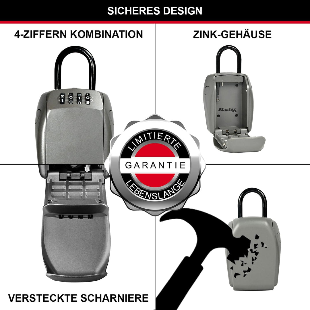 Master Lock Schlüsseltresor Extra Sicherheit, Wandhalterung, Aussen, 18.8 x 10.5 x 4.6 cm, Schlüssel
