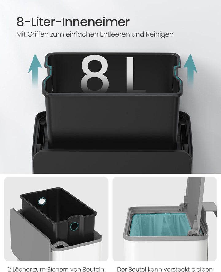 SONGMICS Mülleimer hängend, 8 L Komposteimer Küche, Stahl-Abfalleimer mit Deckel für Biomüll, mit Ha