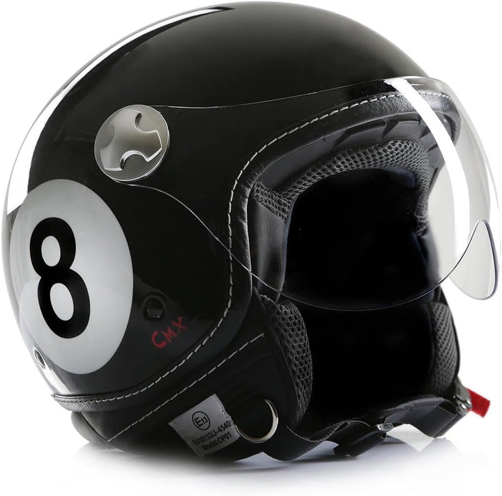 Motorradhelm Jethelm Chopperhelm Cafe Racer CMX Eightball 8Ball schwarz XL