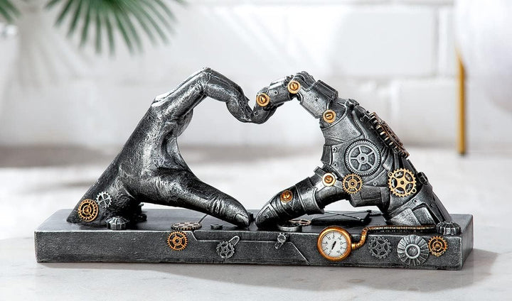 Casablanca Skulptur Love Steampunk Hand Herz silberfarben antikfinish mit kupferfarbenen Elementen,