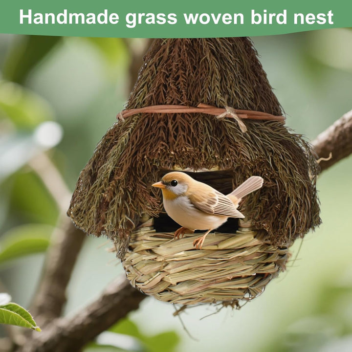 2 Stück Handgewebte Gras Vogelnester, Hängendes Vogelhaus, Vogelnest Hausgarten, Nisttaschen für Vög