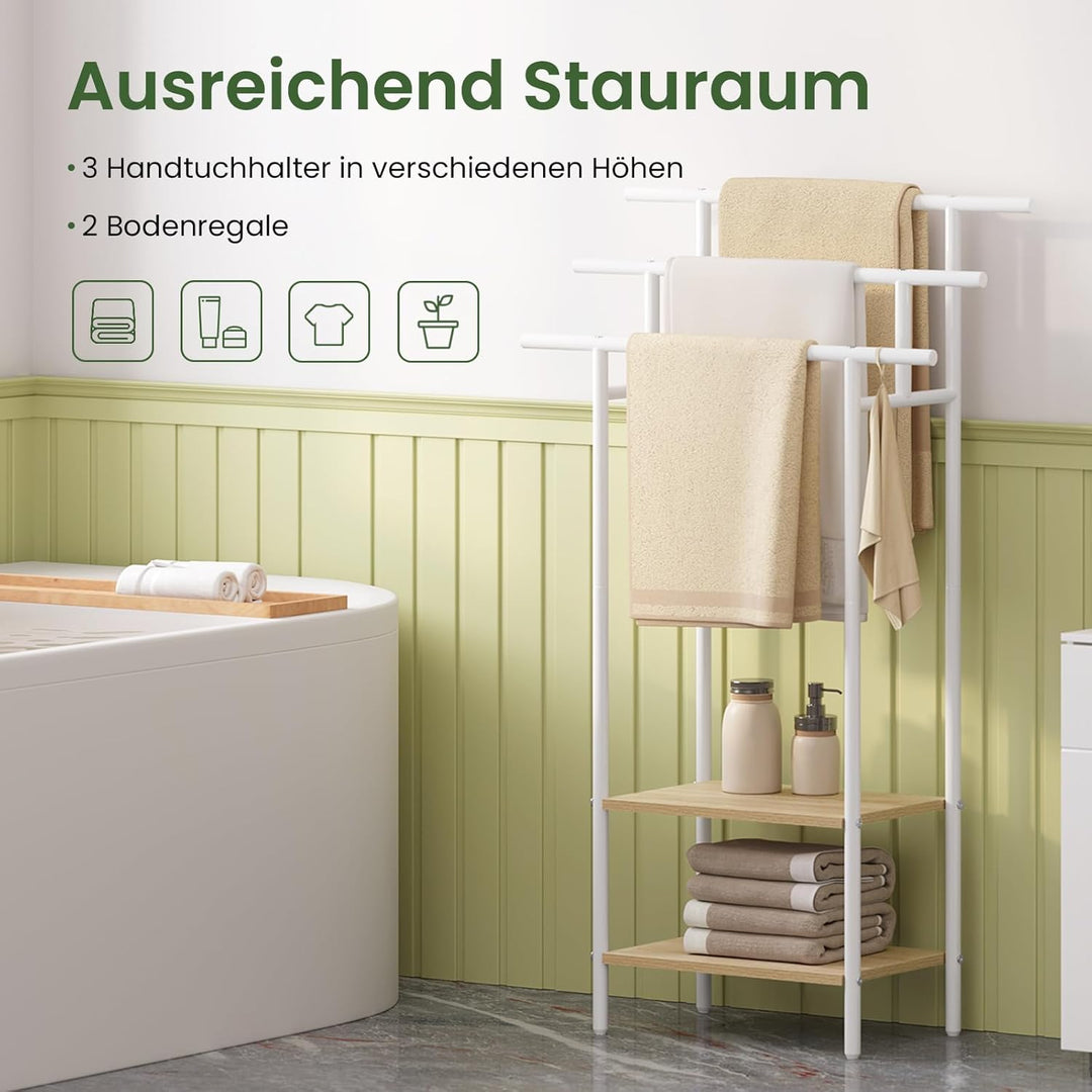 EUGAD Handtuchständer, Handtuchhalter weiss stehend, mit 3 Handtuchstangen, Badetuchhalter mit 2 Abl