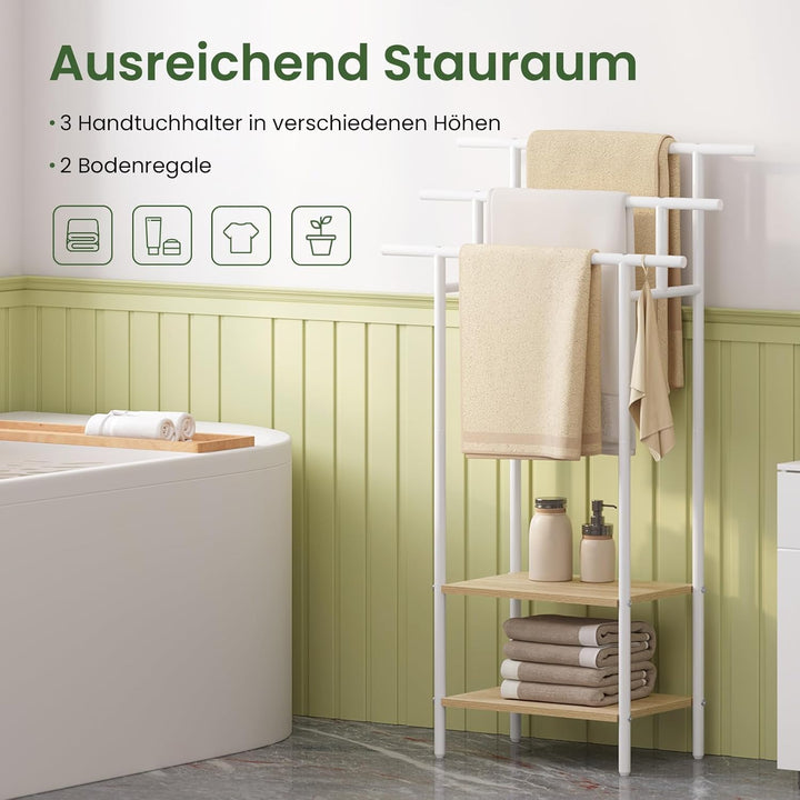 EUGAD Handtuchständer, Handtuchhalter weiss stehend, mit 3 Handtuchstangen, Badetuchhalter mit 2 Abl
