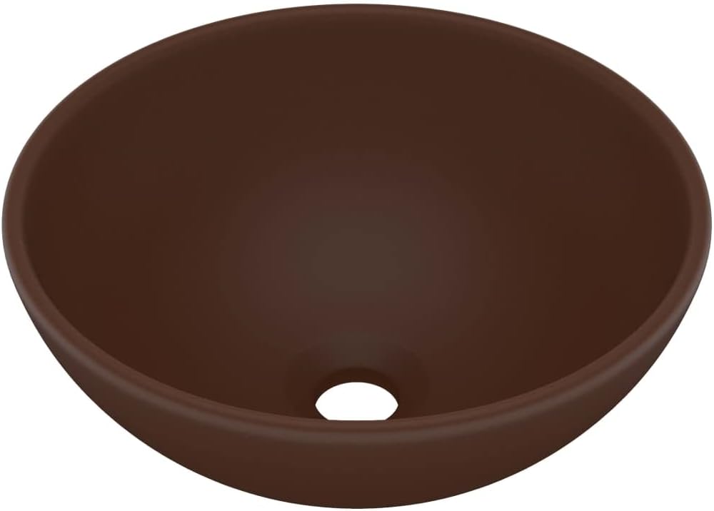 HOMIUSE Luxus-Waschbecken Rund Matt Dunkelbraun 32,5x14 cm Keramik Waschbecken Waschtisch Aufsatzwas