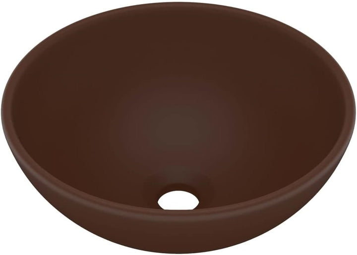 HOMIUSE Luxus-Waschbecken Rund Matt Dunkelbraun 32,5x14 cm Keramik Waschbecken Waschtisch Aufsatzwas