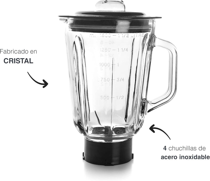 Lacor 69684 Mixbecher komplett mit Glasbehälter, ideal für Säfte, Smoothies und Cremes, 4 Klingen, l
