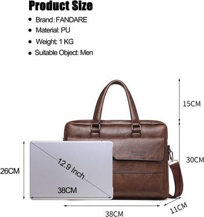 FANDARE Herren Laptop Handtasche Business Aktentasche PU Leder Arbeitstasche Umhängetasche Henkeltas