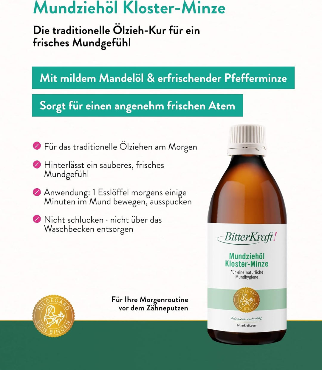 BitterKraft! Mundziehöl | 200ml | Mundziehöl nach Hildegard von Bingen | Natürliche Mundpflege nach