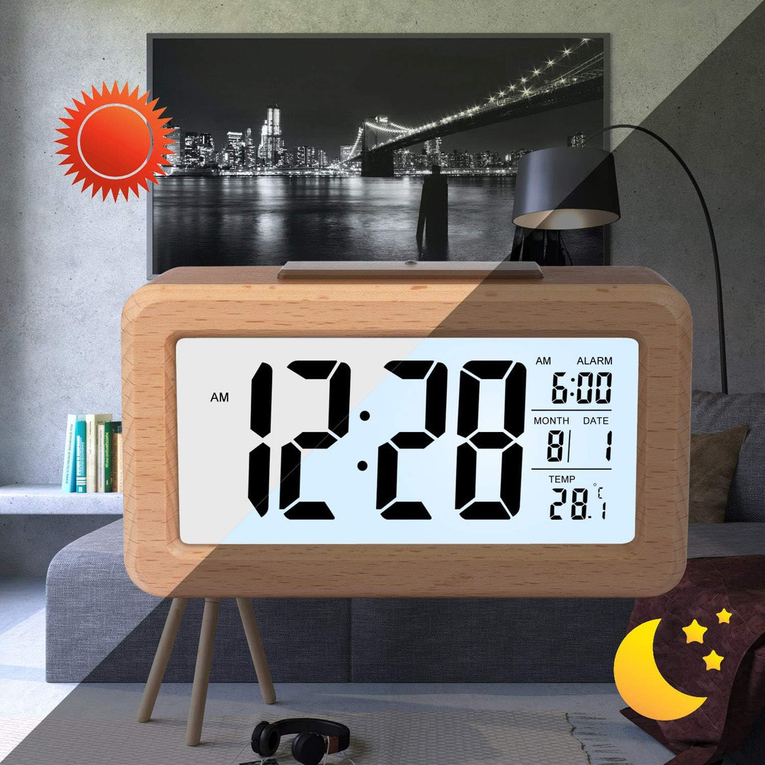 DTKID Wecker,Digital Wecker aus Holz Mit Grosser LCD Display Datum Und Temperatur Anzeige Mit Snooze