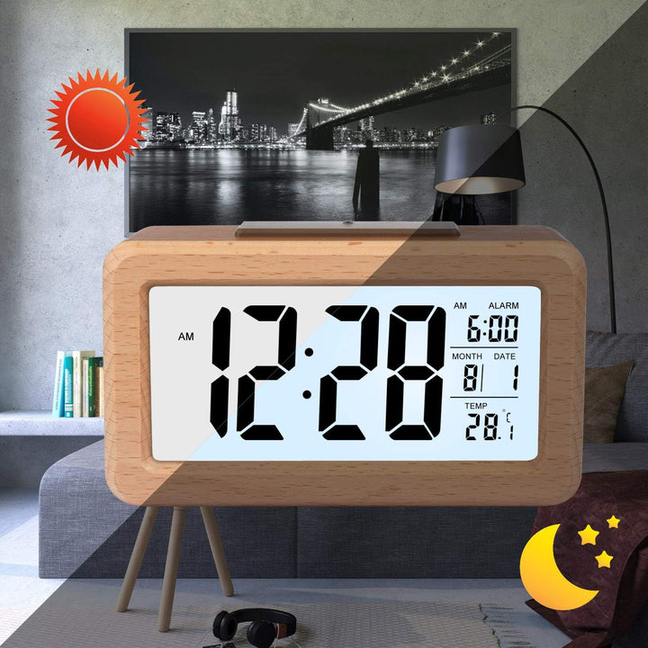 DTKID Wecker,Digital Wecker aus Holz Mit Grosser LCD Display Datum Und Temperatur Anzeige Mit Snooze